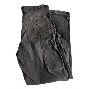 Carhartt Men's Pants 34x34 (34x33) Gray Relaxed Fit Canvas Workwear Distressed